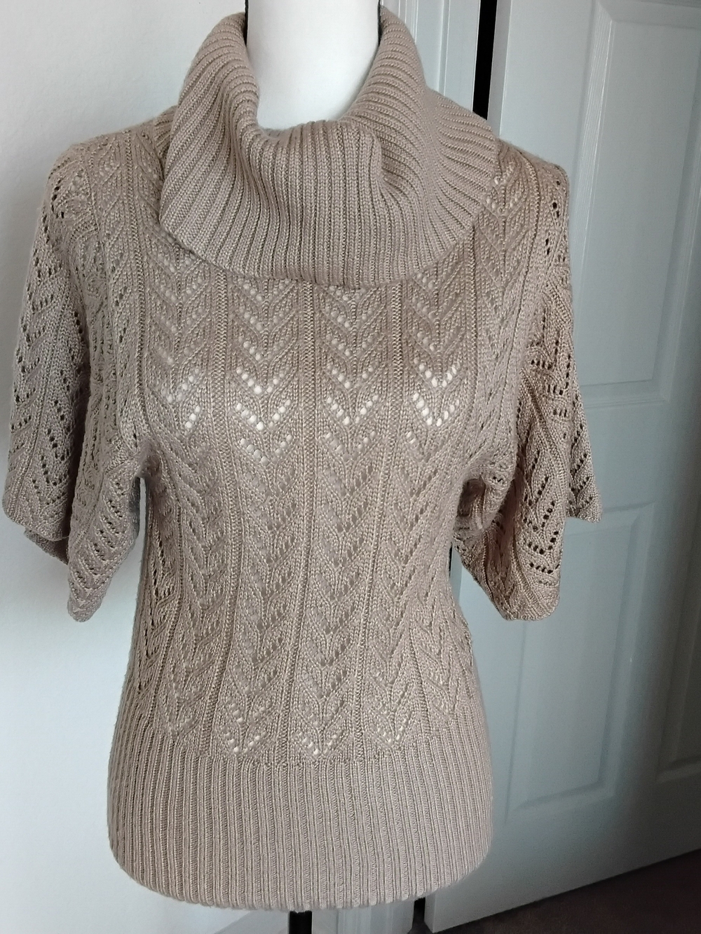 NWOT! Beige Cowl Neck Short-Sleeve Sweater